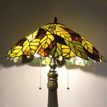 LongHuiJing 20Inch Retro Tiffany Table Lamp Stained Glass Leafs Lampshade Lights Handmade Glass Desk Lamps