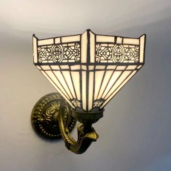 LongHuiJing 8Inch Tiffany Style Wall Lamp Stained Glass Mediterranean Wall Sconce Light Handmade Decor Flush Mount Lamps