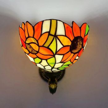 LongHuiJing 8Inch Tiffany Style Wall Lamp Stained Glass Sunflower Wall Sconce Lights Handmade Decor Flush Mount Light