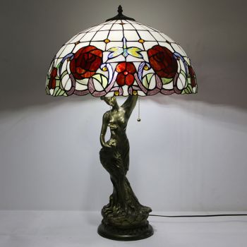 LongHuiJing Tiffany Style Table Lamp Stained Glass Lampshade Flower Bedside Lamp Woman Base Decorated Lamps 19.7Inch