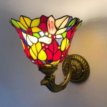 LongHuiJing 8Inch Tiffany Style Wall Lamp Stained Glass Flowers Wall Sconce Lights Handmade Decor Flush Mount LED Light
