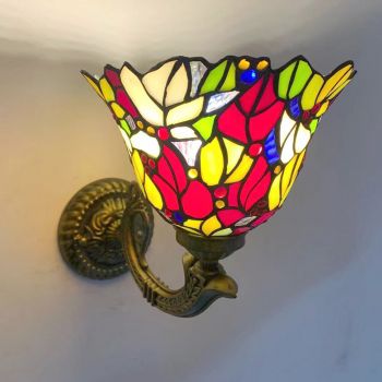 LongHuiJing 8Inch Tiffany Style Wall Lamp Stained Glass Flowers Wall Sconce Lights Handmade Decor Flush Mount LED Light