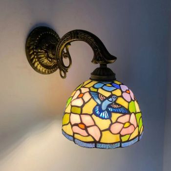 LongHuiJing 8Inch Tiffany Style Wall Lamp Stained Glass Pastoral Wall Sconce Lights Handmade Decor Flush Mount LED Light
