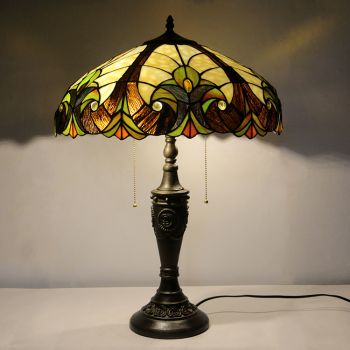 LongHuiJing 18Inch Retro Tiffany Table Lamp Stained Glass Unique Lampshade Lights Handmade Glass Desk Lamps