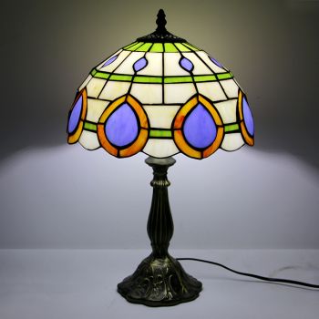 LongHuiJing 12Inch Tiffany Lamp Stained Glass Bedside Table Lamp Peacock Feather Style Reading Desk Light 18