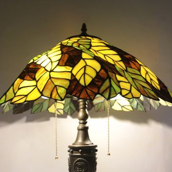 LongHuiJing 20Inch Retro Tiffany Table Lamp Stained Glass Leafs Lampshade Lights Handmade Glass Desk Lamps