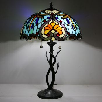 LongHuiJing Tiffany Style Table Lamp Stained Glass Lampshade Love Bedside Lamp Rose Decorated Lamp 16Inch