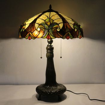 LongHuiJing 18Inch Retro Tiffany Table Lamp Stained Glass Baroque Lampshade Lights Handmade Glass Desk Lamps