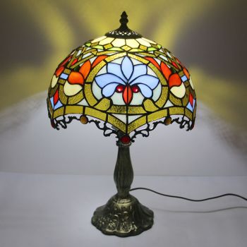 LongHuiJing 12Inch Tiffany Lamp Stained Glass Bedside Table Lamp Antique Baroque Style Reading Desk Light 18" Tall