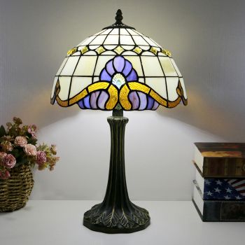 LongHuiJing 12Inch Tiffany Style Table Lamps Baroque Stained Glass Lamp Shade Desk Antique Light 