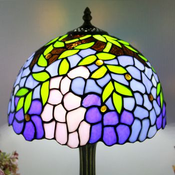 LongHuiJing Tiffany Style Yellow Table Lamp 12inch Wisteria Stained Glass Lampshade Desk Light Creative Art Home Decor
