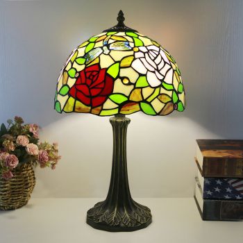 LongHuiJing Tiffany Style Yellow Table Lamp 12inch Flower Stained Glass Lampshade Desk Light Creative Art Home Decor