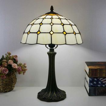 LongHuiJing Tiffany Style Yellow Table Lamp 12inch Stained Glass Lampshade Table Light Creative Art Home Decor