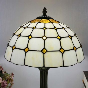 LongHuiJing Tiffany Style Yellow Table Lamp 12inch Stained Glass Lampshade Table Light Creative Art Home Decor