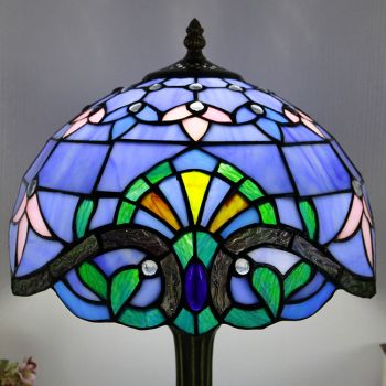 LongHuiJing Tiffany Style Table Lamp 12inch Blue Baroque Stained Glass Lampshade Desk Light Creative Art Home Decor