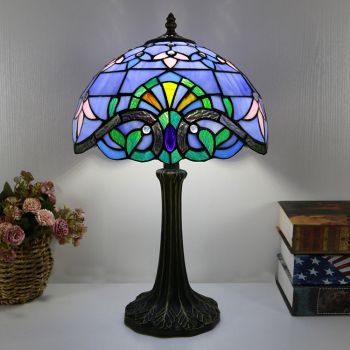 LongHuiJing Tiffany Style Table Lamp 12inch Blue Baroque Stained Glass Lampshade Desk Light Creative Art Home Decor