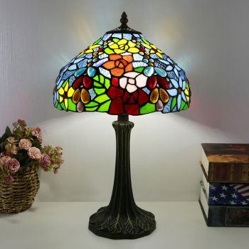 LongHuiJing Tiffany Style Table Lamp 12inch Unique Flower Stained Glass Lampshade Desk Light Creative Art Home Decor