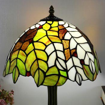 LongHuiJing Tiffany Style Table Lamp 12inch Unique Leaf Stained Glass Lampshade Desk Light Creative Art Home Decor