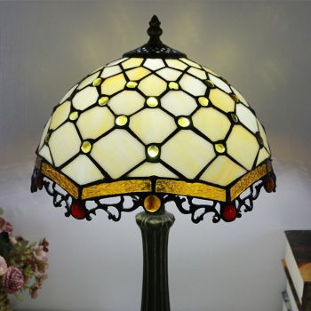 LongHuiJing Tiffany Style Table Lamp 12inch Unique Stained Glass Lampshade Desk Light Creative Art Home Decor