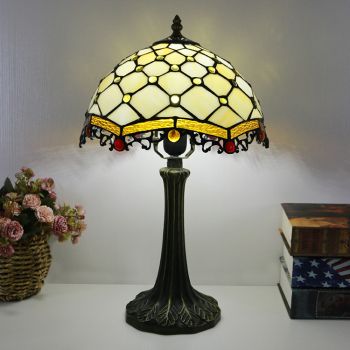 LongHuiJing Tiffany Style Table Lamp 12inch Unique Stained Glass Lampshade Desk Light Creative Art Home Decor