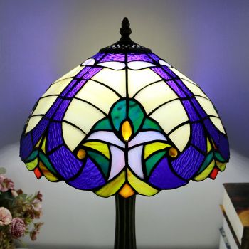 LongHuiJing Tiffany Style Table Lamp 12inch Victorian Stained Glass Lampshade Desk Light Creative Art Home Decor