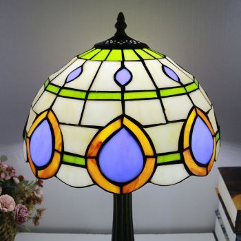 LongHuiJing Tiffany Style Table Lamp 12inch Vintage Peacock Stained Glass Lampshade Desk Light Creative Art Home Decor