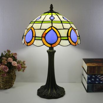 LongHuiJing Tiffany Style Table Lamp 12inch Vintage Peacock Stained Glass Lampshade Desk Light Creative Art Home Decor