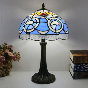 LongHuiJing Traditional Tiffany Stained Glass Dome Hardware Base 1-Light Table Lamp For Home Office