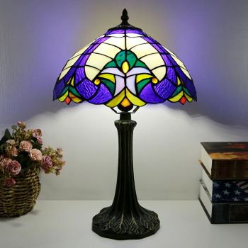 LongHuiJing Tiffany Style Table Lamp 12inch Victorian Stained Glass Lampshade Desk Light Creative Art Home Decor