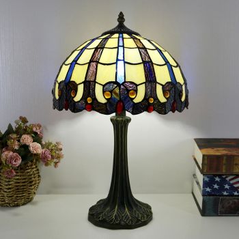LongHuiJing Tiffany Style Table Lamp 12inch Vintage Stained Glass Lampshade Desk Light Creative Art Home Decor