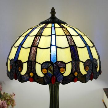 LongHuiJing Tiffany Style Table Lamp 12inch Vintage Stained Glass Lampshade Desk Light Creative Art Home Decor