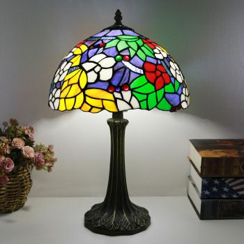 LongHuiJing Tiffany Style Table Lamp 12inch Vintage Butterfly Stained Glass Lampshade Desk Light Creative Art Home Decor