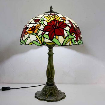 LongHuiJing Handmade Stained Glass Table Lamp Tiffany Style Desk Light With 16Inch Wide Lampshade and Zinc Alloy Base