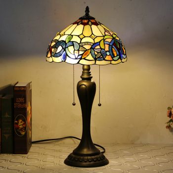 LongHuiJing 12Inch Tiffany Style Desk Lamp Victorian Stained Glass Table Lamps Creative Bedroom Bedside Desk Light