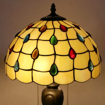 LongHuiJing 12Inch Tiffany Style Desk Lamp Colorful Stained Glass Table Lamps Creative Bedroom Bedside Desk Light