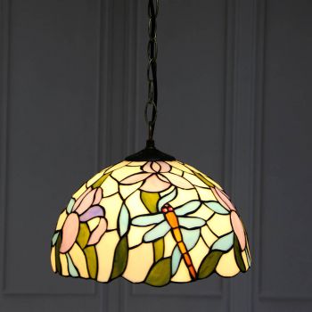 LongHuiJing 12-Inch Tiffany Style Hanging Pendant Lamp Fixture Flower Stained Glass Hanging Lighting With 1 Light 
