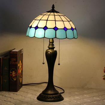 LongHuiJing 12In Tiffany Style Desk Lamp European Vintage Stained Glass Table Lamps Creative Bedroom Bedside Desk Light