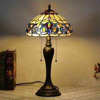 LongHuiJing 12Inch Tiffany Style Desk Lamp Victorian Stained Glass Table Lamps Creative Bedroom Bedside Desk Light