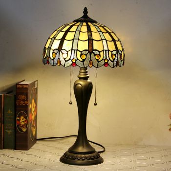 LongHuiJing 12Inch Tiffany Style Desk Lamp Peacock Stained Glass Table Lamps Creative Bedroom Bedside Desk Light