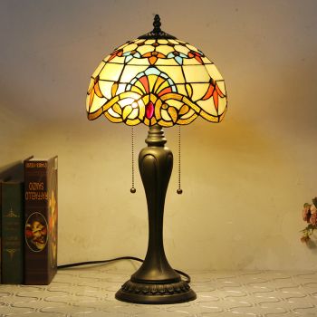 LongHuiJing 12Inch Tiffany Style Desk Lamp Baroque Stained Glass Table Lamps Creative Bedroom Bedside Desk Light