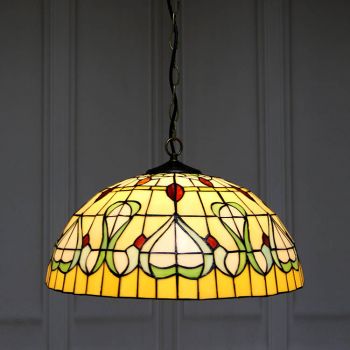 LongHuiJing 18-Inch Tiffany Style Hanging Pendant Lamp Fixture Antique Dome Stained Glass Hanging Lighting