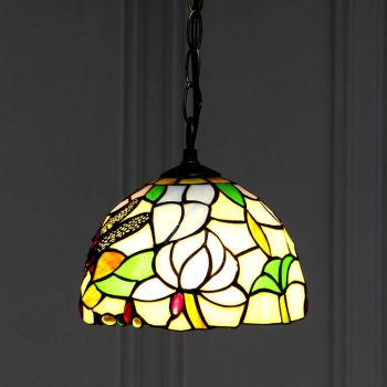 LongHuiJing 8Inch Tiffany Style Stained Glass Hanging Lamp Vintage Small Stained Glass Ceiling Light