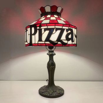 LongHuiJing Tiffany Style Table Lamp 12inch New Pizza Hut Stained Glass Lampshade Desk Light Creative Art Home Decor
