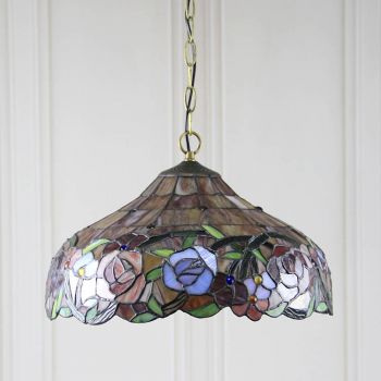 LongHuiJing 16-Inch Tiffany Style Hanging Pendant Lamp Fixture Rose Flower Stained Glass Hanging Lighting With 2 Lights