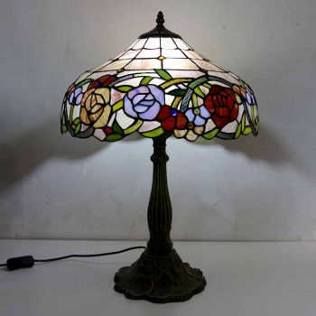 LongHuiJing Custom made Stained Glass Table Lamp Tiffany Style Desk Light With 16Inch Wide Lampshade and Zinc Alloy Base