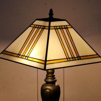 LongHuiJing 12Inch Tiffany Style Desk Lamp Square Stained Glass Table Lamps Creative Bedroom Bedside Desk Light