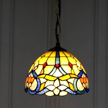 LongHuiJing 8Inch Tiffany Style Stained Glass Hanging Lamp Vintage Dome Stained Glass Ceiling Light