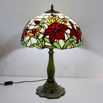 LongHuiJing Handmade Stained Glass Table Lamp Tiffany Style Desk Light With 16Inch Wide Lampshade and Zinc Alloy Base