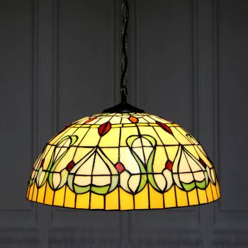 LongHuiJing 18-Inch Tiffany Style Hanging Pendant Lamp Fixture Antique Dome Stained Glass Hanging Lighting