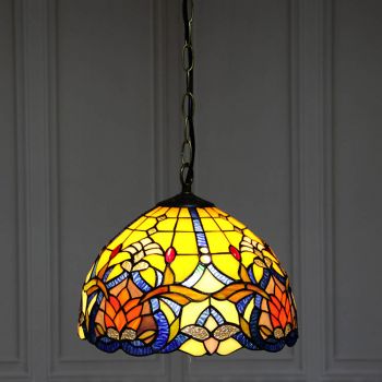 LongHuiJing 12-Inch Tiffany Style Hanging Pendant Lamp Fixture Elegant Stained Glass Hanging Lighting With 1 Light 